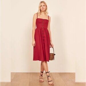 Reformation Linen Tori Dress Cherry Red 2P/0